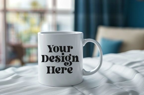 Download Coffee Mug Mockup Placed on a Bed Room - Mockup Collection