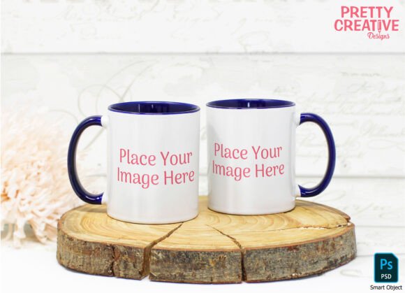 Download Navy Handle Twin Mug Smart PSD Mockup - Psd mockup Collection